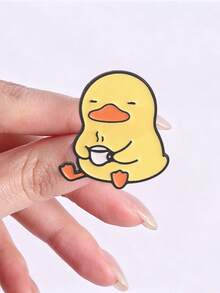 4 piezas de alfiler de esmalte con diseño de pato de dibujos animados lindo, sosteniendo un paraguas, haciendo ejercicio, bebiendo té, insignia de acción de estilo, accesorio de moda, regalo para amigos - Multicolor - Ver 7