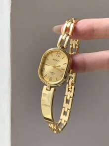 1pc Square Bamboo Knot Quartz Watch In Gold/Silver Color, Suitable For Daily Wear And Perfect Gift For Birthday, Christmas - Gold - View 10