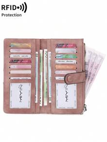 RFID Blocking Ultra-Thin Bifold Wallet, Multi-Function Credit Card Holder, Unisex, Quick-Snap Flap Design, Button Closure RFID Shielding Large Capacity Bifold Card Holder, With Zipper Pocket And Multiple Card Slots, Can Hold Credit Cards/IDs/Cash, Business Casual Multi-Card Slot Zipper Wallet, Suitable For Daily Shopping Use. - Multicolor - View 7