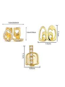 3pcs Zirconia Inlaid Hollow Water Drop Vertical Bar Smooth Hip Hop Side Tooth Decor Set, Suitable For Daily Wear And Halloween Gift - Three-piece Set - View 5