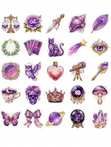 50pcs Purple Starry Sky Witch Style Stickers, Glitter Starry Sky Crystal And Magic Potion Stickers, Suitable For Scrapbooking, Planner Decoration And DIY Stationery Crafts - Fresh and Clean - View 7