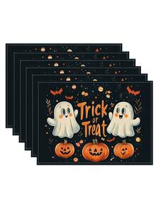 2 piezas Manteles individuales de Halloween con diseño de fantasma, manteles individuales de temporada festiva, adecuados para decoración de fiesta, cocina y comedor, manteles individuales de Halloween estilo granja para decoración de mesa de comedor interior, reuniones en el hogar, adecuados para mesa de comedor de cocina interior/exterior, manteles individuales lavables - Q - Ver 1
