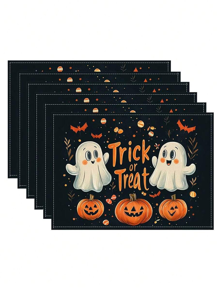 2 piezas Manteles individuales de Halloween con diseño de fantasma, manteles individuales de temporada festiva, adecuados para decoración de fiesta, cocina y comedor, manteles individuales de Halloween estilo granja para decoración de mesa de comedor interior, reuniones en el hogar, adecuados para mesa de comedor de cocina interior/exterior, manteles individuales lavables - Q - Ver 1