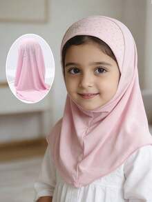 1pc Toddler Shiny Rhinestone Muslim Hijab, Soft Lightweight Chiffon Headscarf For Girls, Solid Color Kids Prayer Veil, Suitable For Daily Wear And Holiday Parties - 1PC - View 2