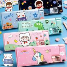 Hasbro 1pc New Year Large Capacity Stationery Storage Box, Student Pencil Case, 3D Cartoon Fun Double Layer Multi-Function Pencil Holder, Cute Student Pencil Storage Box - Multicolor - View 2