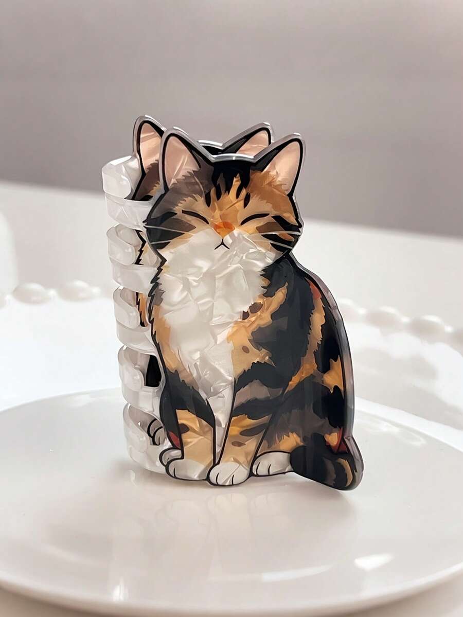 Nuevo clip de pelo multifuncional con forma de pata de gato, clip de pelo de acrílico estampado, accesorio de pelo de gato lindo, adecuado para uso diario y festivales, la opción perfecta para los amantes de los gatos - Multicolor - Ver 1