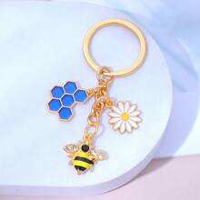 1pc Enamel Bee Honeycomb Daisy Metal Keychain, Cute Floral Bag Charm, Back To School Labor Day Holiday Decoration Gift - Multicolor - View 14