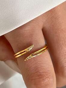 rundraw 5pcs Exquisite Geometric Leaf Fashion Style Copper Material Gold Color Women's Rings Set Suitable For Women Party, Ball, Daily Wear - Multicolor - View 3