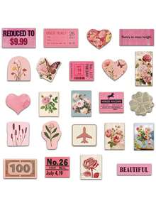 50 peças/Conjunto Adesivos de Flores de Desenho Animado Estética Rosa Retrô, Decalques Decorativos para Laptop, Guitarra, Telefone, Papelaria, Bagagem, Caderno - Multicolorido - Visão 6