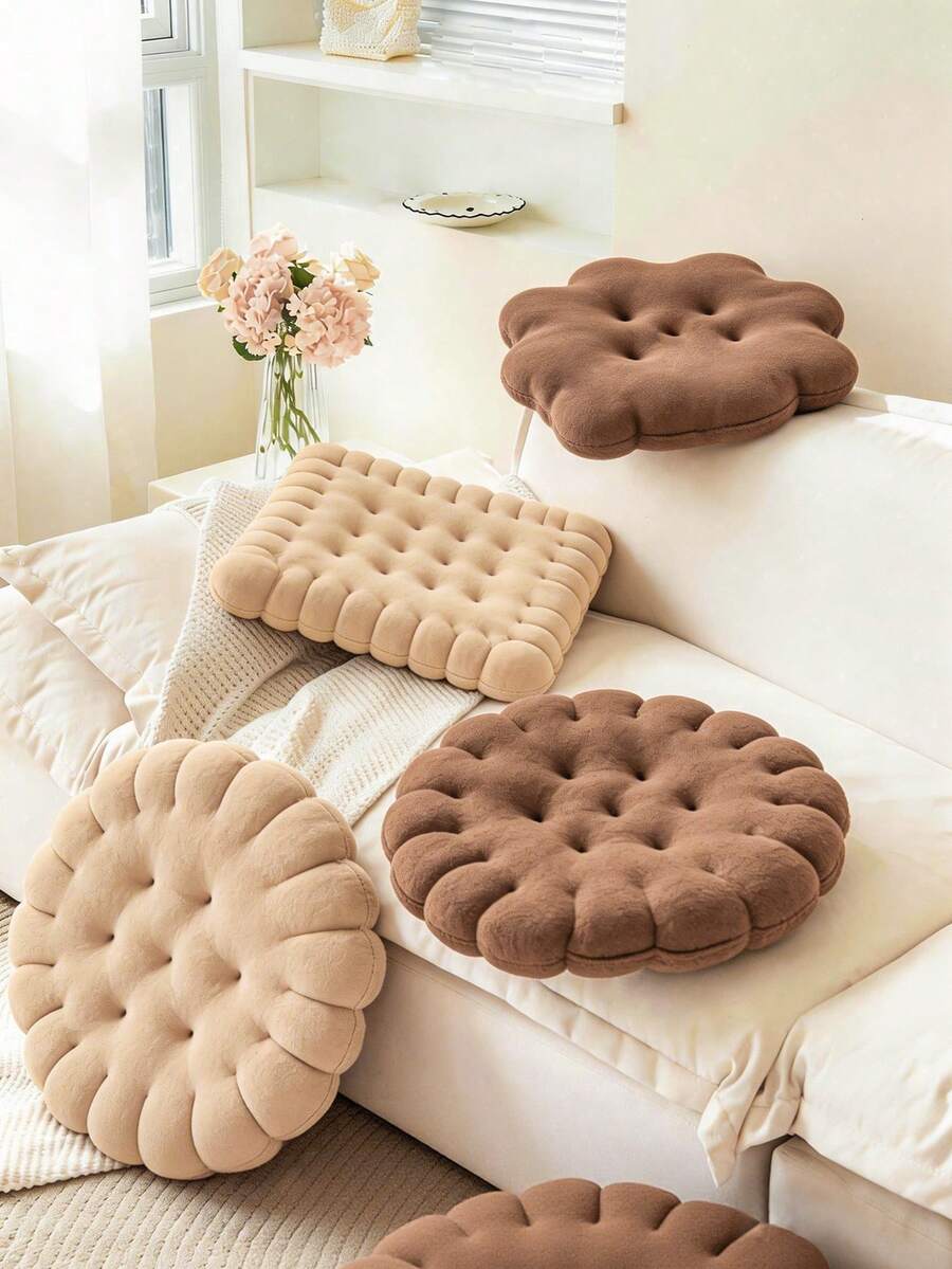 1 pieza Alfombra de piso con forma de galleta engrosada, resistente a mordeduras de mascotas y lavable a máquina, cojín redondo/rectangular, decoración del hogar multiusos para todas las estaciones