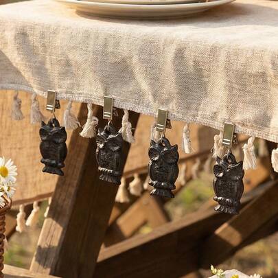 4 Pack Cast Iron Owl Tablecloth Weights, Rustic Clip-On Tablecloth Holders, Vintage Picnic Patio Garden Wedding Dining Table Decor