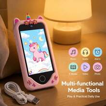 Kids Smartphone Toy With HD Touch Screen & Dual Cameras, Multi Functional Kids Play Phone With Educational Games, Storybook, Video Recorder, Music Player, Drawing, Flashlight & Alarm Clock, Rechargeable USB Kids Travel Toy Gift For Kids Age 3-10 - 彩色 - 查看 8