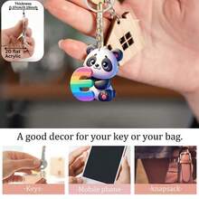 1pc Cute Panda Holding Letter A-Z Cartoon Animal Bag Charm, Colorful Alphabet Pendant, Key Ring For Car Keys Backpack, Kawaii Gift For Friends - Multicolor - View 7