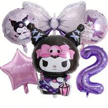New Cartoon Purple Character Aluminum Foil Balloons With Numbers 1-9, Cute Cartoon Theme Birthday Party Decoration Props, Atmosphere Photo Decor, Number & Bow Balloon Combo Set - As Shown In the Figure - View 22