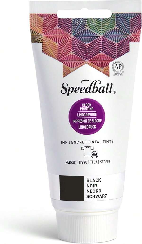 Speedball Fabric Block Printing Ink, 2.5 Oz, Black,  Water-Miscible, No Heat Setting Required, Made In USA