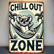 2D Flat Vintage "Chill Out Zone" Metal Sign 12x8 Inches, Country Kangaroo Relaxing On Hammock Design, Suitable For Bedroom, Living Room, Balcony Or Beach House Decor, Beach Theme Decoration - Multicolor - View 5