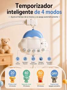 Móvil musical para bebé, juguete colgante tranquilizador para cuna, rotación de 360°, con mordedor desmontable para bebé, sonajeros y luz nocturna musical para dormir, regalo de cumpleaños para bebés recién nacidos niños y niñas. - Azul - Ver 3