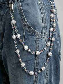 1 chiếc thắt lưng quần jean đính hạt Hiphop Unisex, trang trí hạt Disco màu đỏ và trắng, quà tặng phụ kiện phong cách Gothic - Chuỗi quần Bling Bling - Xem 15