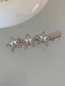1pc Star Rhinestone Hair Clip, Shiny Crystal Star Hairpin, Elegant Side Clip, Suitable For Party And Night Out - Silver - View 9