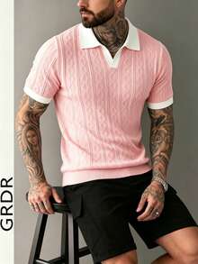 GRDR Men's Knit Short Sleeve Top With Contrast Trim Design, Summer Fashion Casual T-Shirt - Pink - View 5