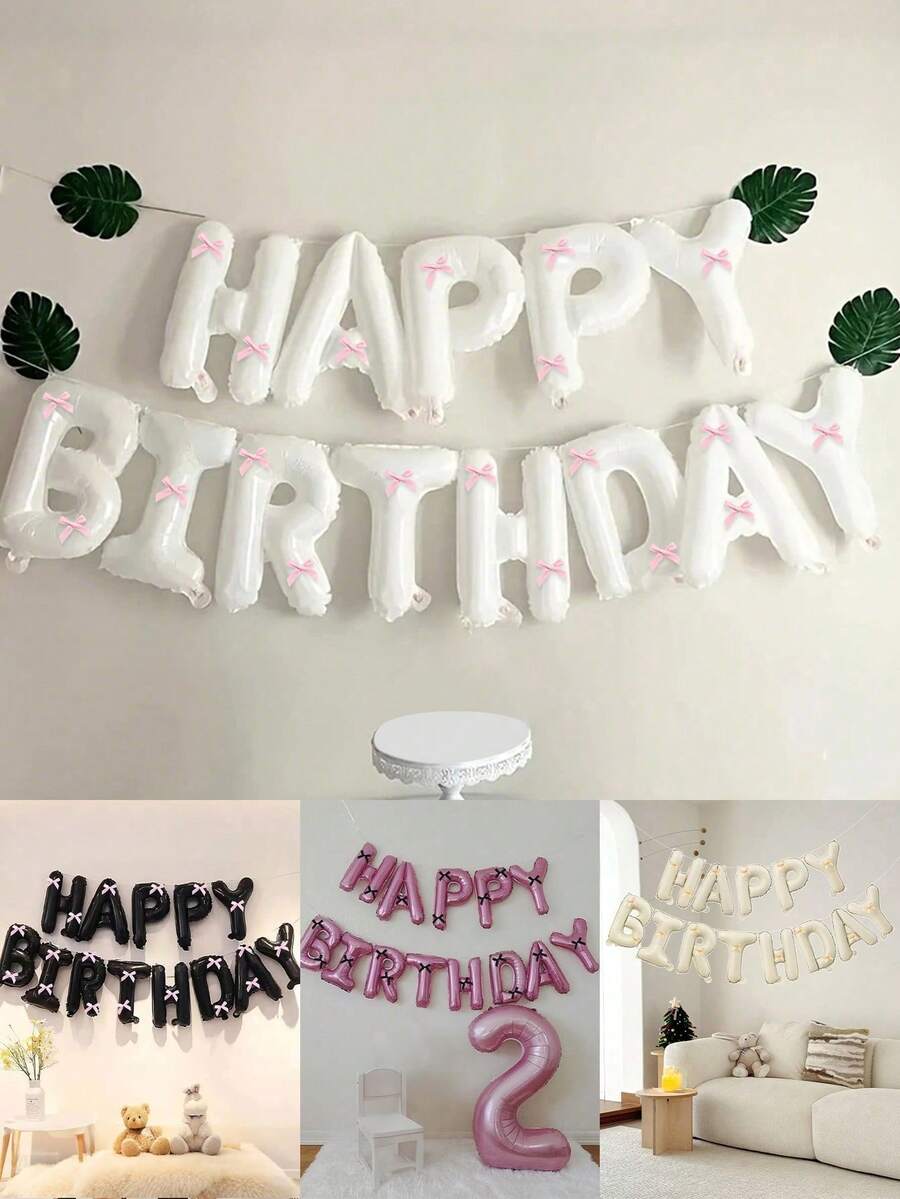 33 件粉色蝴蝶结生日气球套装,16 英寸白色/黑色/粉色/奶油色生日快乐横幅,粉色迷你蝴蝶结装饰,生日派对装饰,周年纪念,求婚,婚礼 - 彩色 - 查看 1