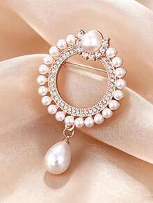 1pc Exquisite Round Ring Pendant Brooch, High-End Creative Minimalist Anti-Exposure Fixing Pin, Versatile Accessory Corsage - White - View 6