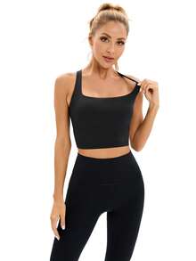 Professional Back-Shaping Sports Bra For Women: Shock-Absorbing, Cross-Back Straps, Running And Fitness Bra, Sexy Yoga Tank Top With Removable Pads - Black - View 4