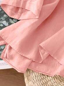 Women's Spring/Summer Solid Color Non-Positioned Embroidery Artistic Loose Casual Linen Top, Casual Blouses For Women,Vacation,Holiday,Country Concert,Pink Top - Pink - View 3