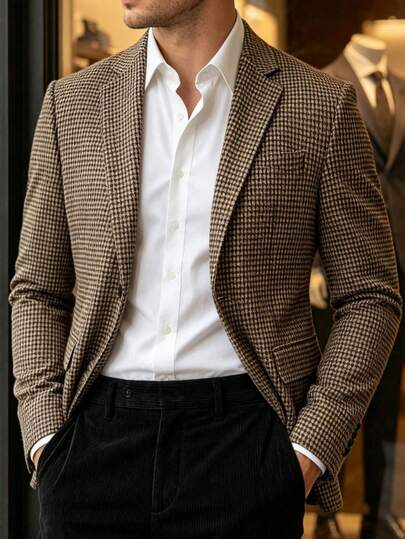 Men's Old Money Style Blazer, Business Casual Single Piece Suit Jacket, Classic Vintage Suit Jacket, Suitable For Office And Business Banquet Wear