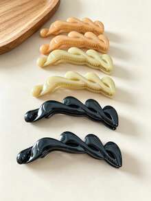 6pcs Women's Vintage Solid Color Twisted Hollow Banana Hair Clips, Minimalist Versatile Vertical Hair Clips For Half-Up Back Hair, Non-Slip Hair Styling Clips For School/Work/Home - Multicolor - View 1