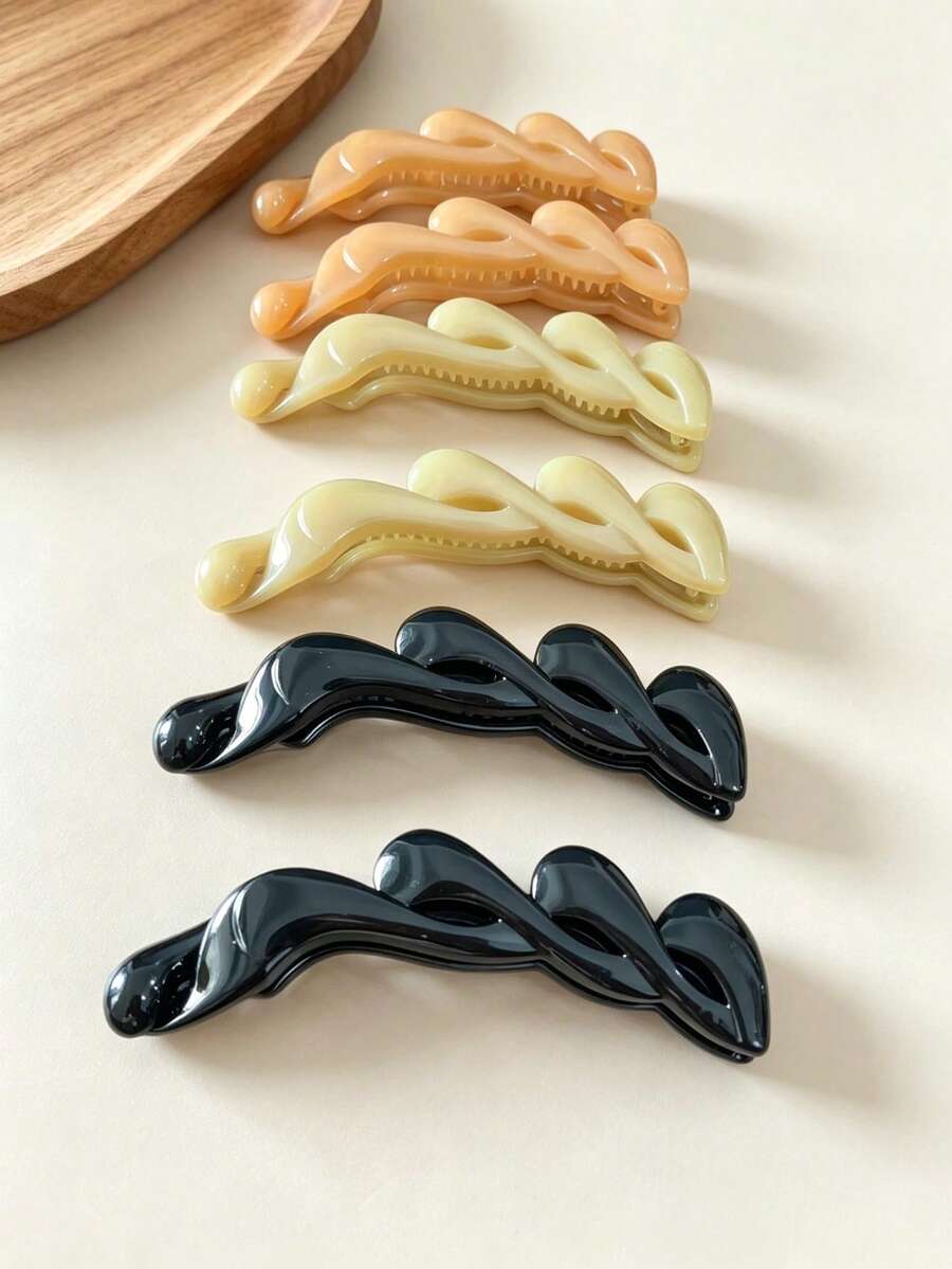 6pcs Women's Vintage Solid Color Twisted Hollow Banana Hair Clips, Minimalist Versatile Vertical Hair Clips For Half-Up Back Hair, Non-Slip Hair Styling Clips For School/Work/Home - Multicolor - View 1