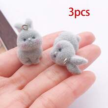 3/5pcs 3D Flocking Bunny Rabbit Charms White Pink Gray Rabbit Pendants With Carrot Heart DIY Bracelet Necklace Earring Jewelry Making Accessories - Multicolor - View 10