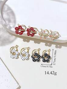 LADYCOCO 4 Pairs Fashionable Cute Polka Dot Floral Pendant Earrings Set, Suitable For Women's Daily Wear - Multicolor - View 2