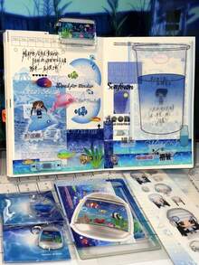 60cm可愛復古Y2K電子通訊魚缸PET模切貼紙膠帶捲樣品書，防水透明裝飾膠帶，適用於咕卡、手帳、剪貼簿、照片卡DIY手工 - 黑色 - 查看 6