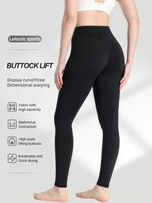 Spring Summer Autumn Solid Color Women's Tight Leggings, Running Workout Sports Long Pants, Home Casual Long Pants Black - Black - View 2