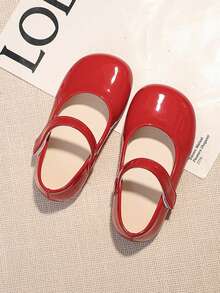 1 Pair Kids Fashion Solid Color Patent Leather PU Hook And Loop Mary Jane Shoes, Suitable For School, Banquet, Party, All Seasons - Red - View 6