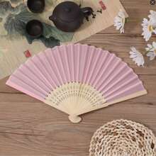 1pc Wedding Party Paper Fan, Bride Handheld Folding Fan, Bamboo Handheld Folding Fan, DIY Hand-Painted, Suitable For Bridal Shower, Bridesmaid Gift, Party Decoration - Pink - View 10