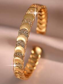 2pcs/Set Perhiasan Gelang & Cincin Zirkonia Kubik Motif Bulan yang Indah, Gelang Pesona Modis untuk Pertunangan, Pernikahan, Pesta, Pemakaian Sehari-hari, Festival Musik - Yellow Gold - View 14