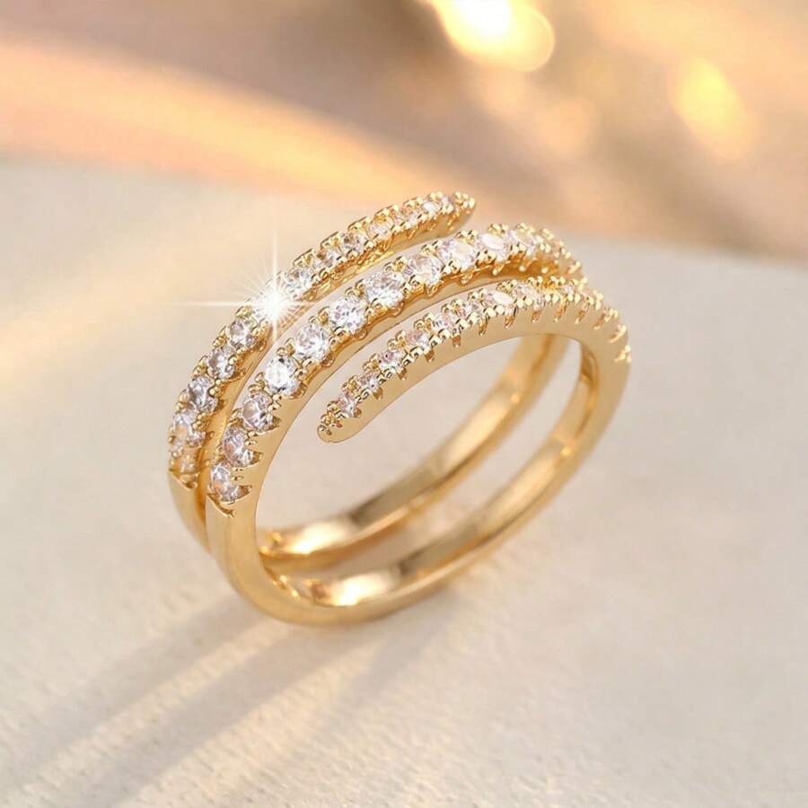 1pc Minimalist Line Wrap Design Cubic Zirconia Women's Ring - Multicolor - View 1