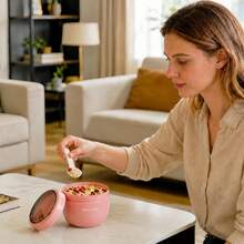 2 tazas de avena, tazas portátiles de yogur para el desayuno con tapa y cuchara, taza/bol sellada para ensalada, taza portátil para acampar al aire libre y viajar para yogur, fruta, avena overnight, desayuno, verduras, aperitivos y cereales - Multicolor - Ver 5