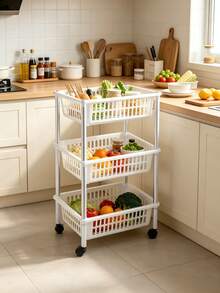 1-Piece Storage Rack, 3-Tier Rolling Utility Cart With Hollow Breathable Baskets, Equipped With Universal Wheels For Easy Movement. Sort And Store Sundries With Large Capacity To Save Space - View 4