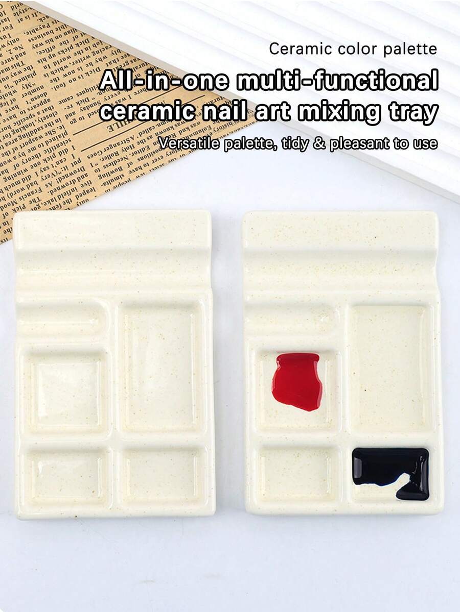 Ceramic Palette: All-In-One Multifunctional Ceramic Nail Art Palette-Neat And Comfortable To Use - Multicolor - View 1