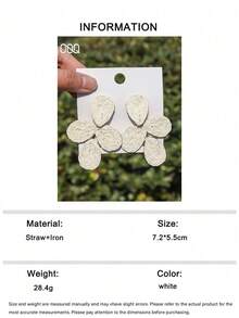 OOQ 1對極簡風四瓣花水滴手工拉菲草耳環，優雅清新純色誇張百搭女款耳環，適合日常配戴與各種節日禮物 - 白色 - 查看 7