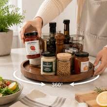 1pc Round Rotating Wooden Tray, 360° Swivel Wooden Tray, Kitchen Spice Rack, Tray, Kitchen Accessories, Wooden Tray, Spice Container, Kitchen Storage Utensils, Kitchen Decor, Rotating Tray, Solid Wood Tray, Rotating Wooden Tray, Round Multi-Function Tray, Round Wooden Spice Rack, Suitable For Kitchen Cabinets And Storage Cabinets, Housewarming Gift, Father's Day, Graduation Season Gift - View 8
