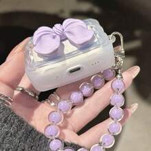 Funda de Auriculares Bluetooth con Lazo Ondulado y Volantes Compatible con Apple Pro/Pro2/1/2/3/4 Generación + Pulsera Colgante - lazo morado - Ver 6