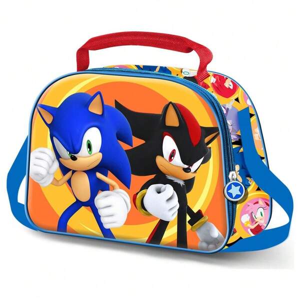 Sega Sonic 3D  Shadow Lunch Bag, Adaptable To Trolley, 25.5x20x10 Cm, Children's Shoulder Bag, Top Zipper, Hand Handle, Back To School