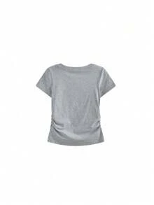 Kaos Lengan Pendek Kasual Motif Huruf Musim Panas dengan Pinggang Ramping - Grey - View 6