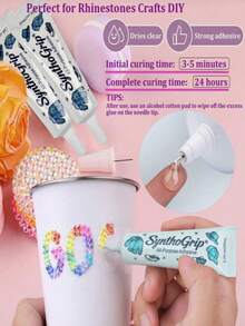SynthoGrip All Purpose Rhinestone Glue Clear Jewelry Adhesive With Fine Needle Tip, Strong Sticky Craft Glue For Diamond Painting, Clothing, Sneakers, Water Bottles, Headphones, Hair Clips DIY Rhinestone Decor Projects - SynthoGRrip - View 6