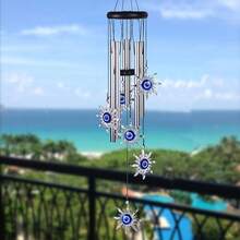1pc Metal Wind Chime With Blue Evil Eye Design, Perfect For Home Decor, Mother's Day Gift, Or Enhancing The Beauty Of Balcony, Patio And Garden - Style 2 - View 2