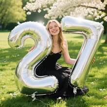 32英吋銀色超大數字氣球套組，適用生日派對、新年、節日、週年紀念裝飾 0123456789 - 銀色 - 查看 1